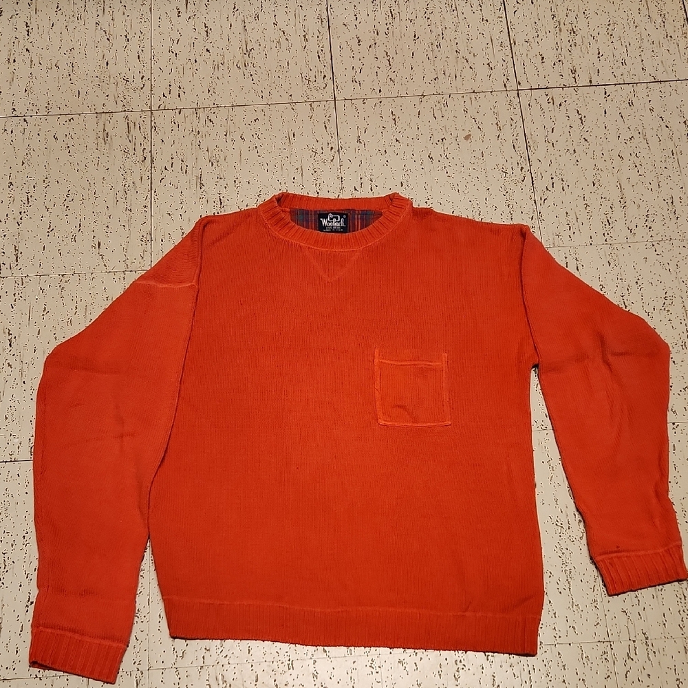 Woolrich Orange Knit Crewneck Pullover Sweater with Pocket Vintage 90s